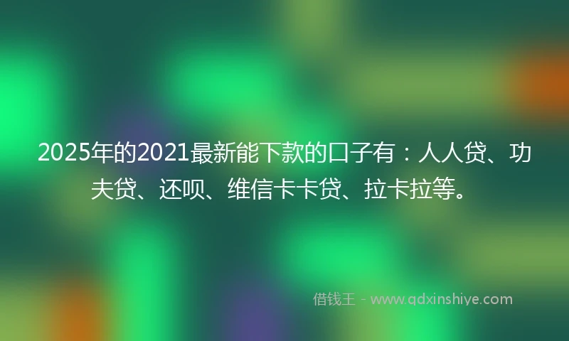 2025年的2021最新能下款的口子有：人人贷、功夫贷、还呗、维信卡卡贷、拉卡拉等。