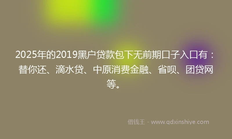 2025年的2019黑户贷款包下无前期口子入口有：替你还、滴水贷、中原消费金融、省呗、团贷网等。