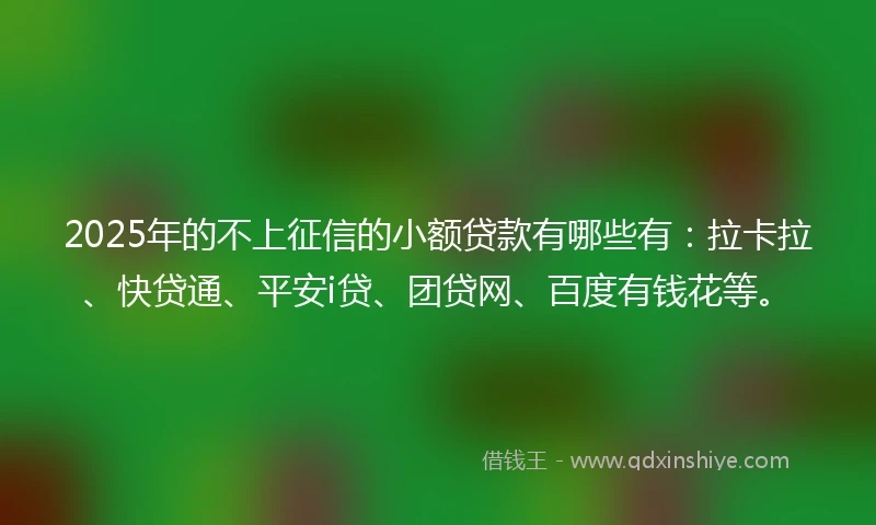 2025年的不上征信的小额贷款有哪些有：拉卡拉、快贷通、平安i贷、团贷网、百度有钱花等。