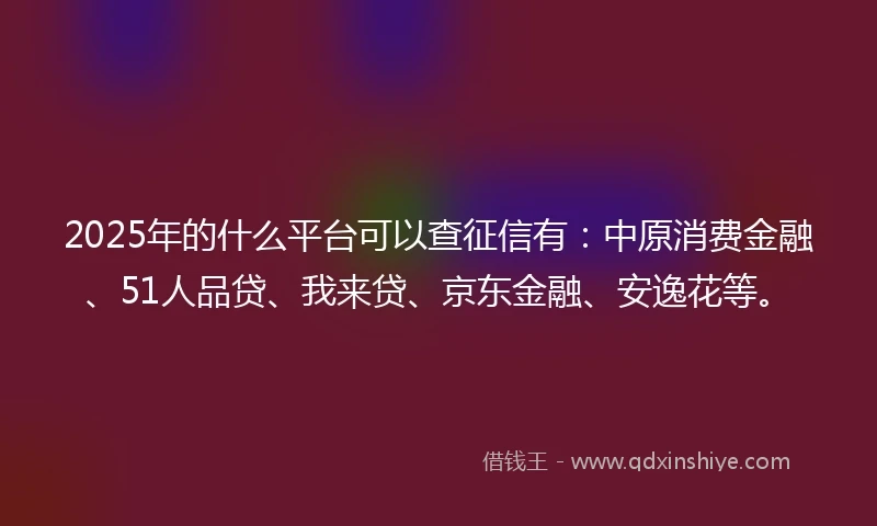 2025年的什么平台可以查征信有：中原消费金融、51人品贷、我来贷、京东金融、安逸花等。