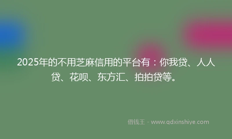 2025年的不用芝麻信用的平台有：你我贷、人人贷、花呗、东方汇、拍拍贷等。