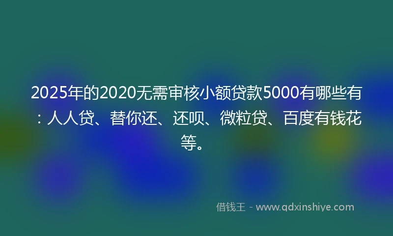 2025年的2020无需审核小额贷款5000有哪些有：人人贷、替你还、还呗、微粒贷、百度有钱花等。