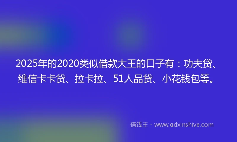 2025年的2020类似借款大王的口子有：功夫贷、维信卡卡贷、拉卡拉、51人品贷、小花钱包等。