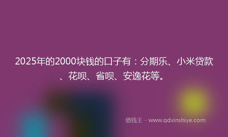 2025年的2000块钱的口子有：分期乐、小米贷款、花呗、省呗、安逸花等。