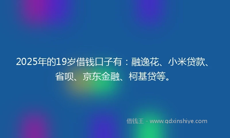 2025年的19岁借钱口子有：融逸花、小米贷款、省呗、京东金融、柯基贷等。