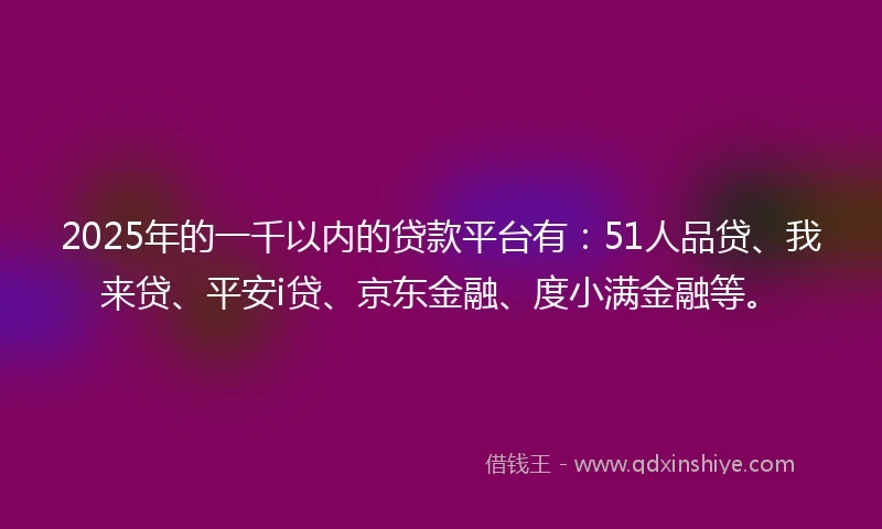 2025年的一千以内的贷款平台有：51人品贷、我来贷、平安i贷、京东金融、度小满金融等。