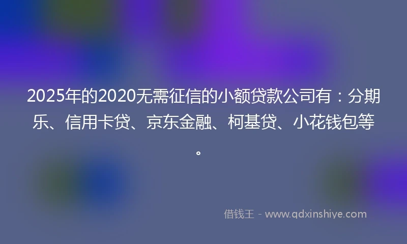 2025年的2020无需征信的小额贷款公司有：分期乐、信用卡贷、京东金融、柯基贷、小花钱包等。
