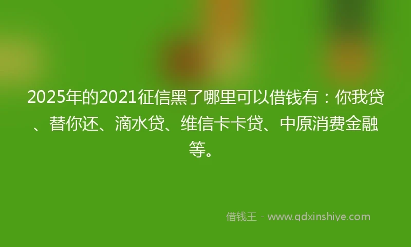 2025年的2021征信黑了哪里可以借钱有：你我贷、替你还、滴水贷、维信卡卡贷、中原消费金融等。