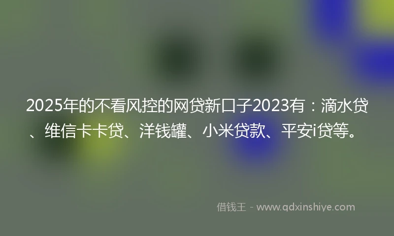 2025年的不看风控的网贷新口子2023有：滴水贷、维信卡卡贷、洋钱罐、小米贷款、平安i贷等。