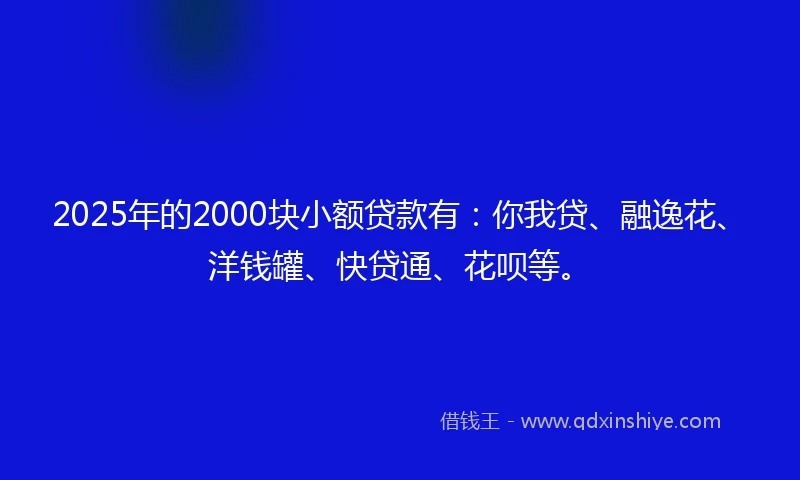 2025年的2000块小额贷款有:你我贷、融逸花、洋钱罐、快贷通、花呗等。