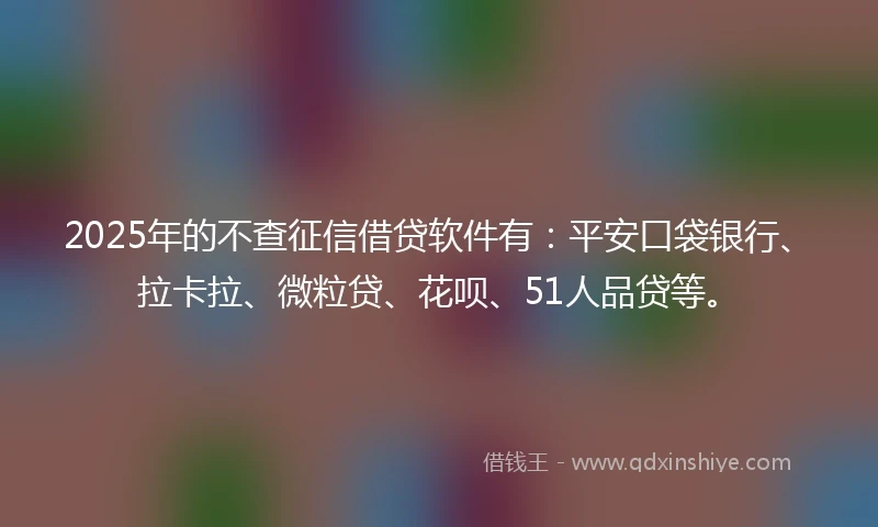 2025年的不查征信借贷软件有：平安口袋银行、拉卡拉、微粒贷、花呗、51人品贷等。