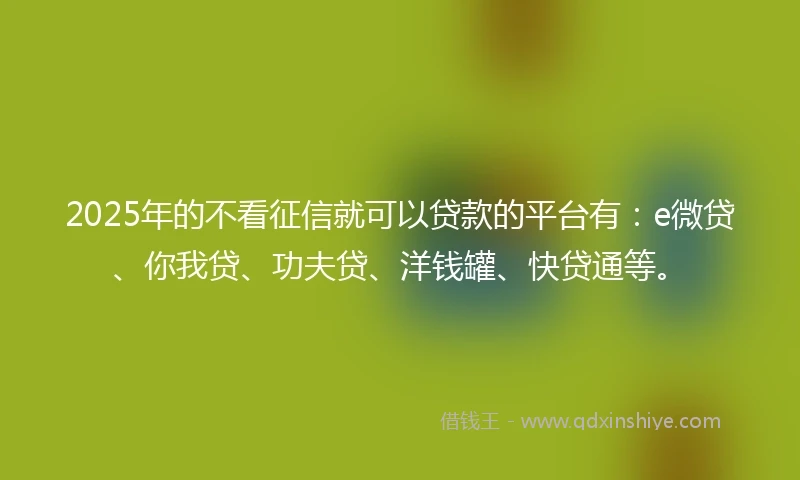 2025年的不看征信就可以贷款的平台有：e微贷、你我贷、功夫贷、洋钱罐、快贷通等。