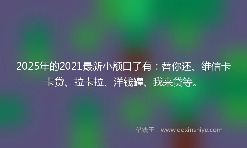 2025年的2021最新小额口子有：替你还、维信卡卡贷、拉卡拉、洋钱罐、我来贷等。