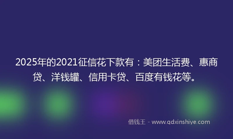 2025年的2021征信花下款有：美团生活费、惠商贷、洋钱罐、信用卡贷、百度有钱花等。