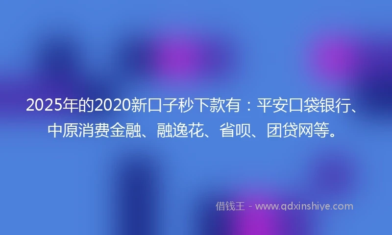 2025年的2020新口子秒下款有：平安口袋银行、中原消费金融、融逸花、省呗、团贷网等。