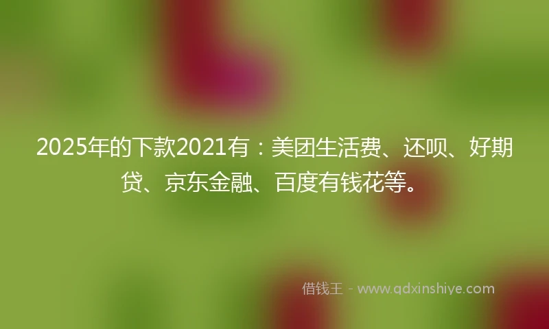 2025年的下款2021有：美团生活费、还呗、好期贷、京东金融、百度有钱花等。