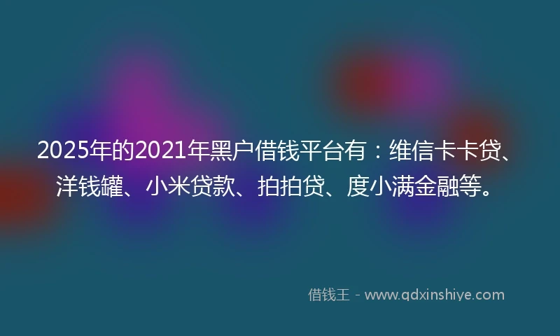 2025年的2021年黑户借钱平台有：维信卡卡贷、洋钱罐、小米贷款、拍拍贷、度小满金融等。