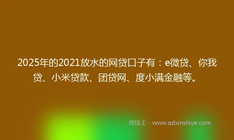 2025年的2021放水的网贷口子有：e微贷、你我贷、小米贷款、团贷网、度小满金融等。