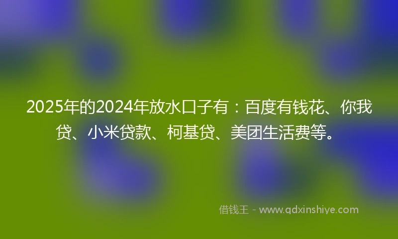 2025年的2024年放水口子有：百度有钱花、你我贷、小米贷款、柯基贷、美团生活费等。
