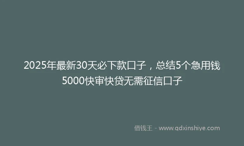 2025年最新30天必下款口子，总结5个急用钱5000快审快贷无需征信口子