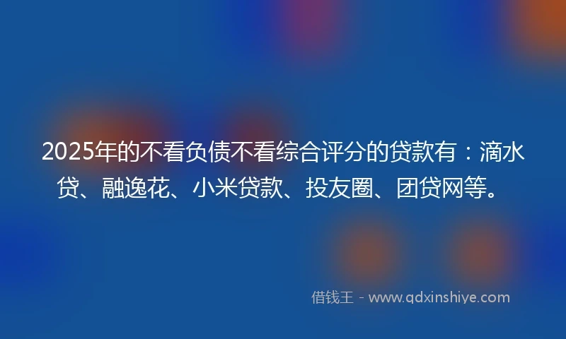 2025年的不看负债不看综合评分的贷款有：滴水贷、融逸花、小米贷款、投友圈、团贷网等。