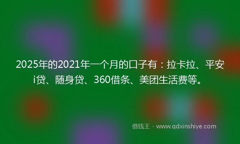 2025年的2021年一个月的口子有：拉卡拉、平安i贷、随身贷、360借条、美团生活费等。
