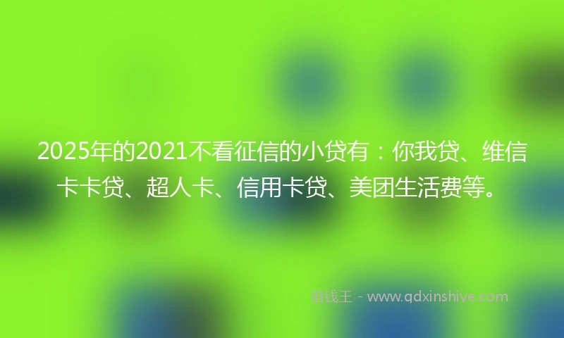2025年的2021不看征信的小贷有：你我贷、维信卡卡贷、超人卡、信用卡贷、美团生活费等。