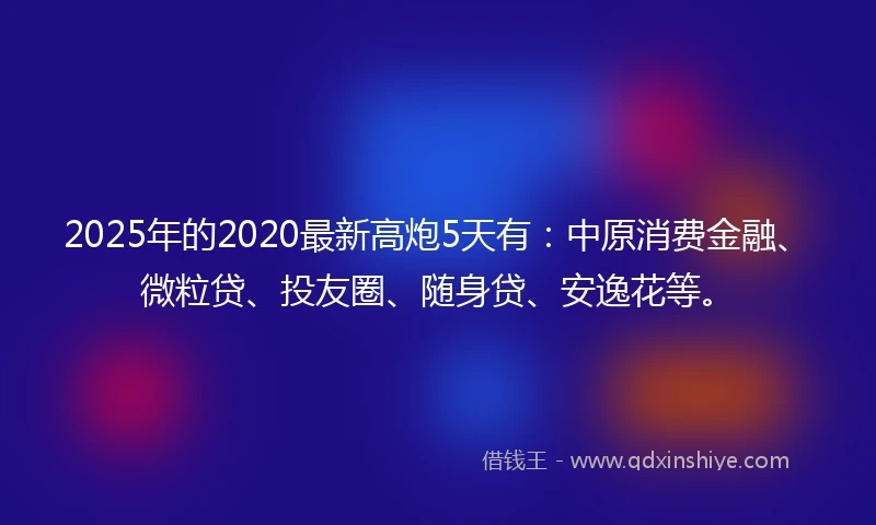 2025年的2020最新高炮5天有：中原消费金融、微粒贷、投友圈、随身贷、安逸花等。