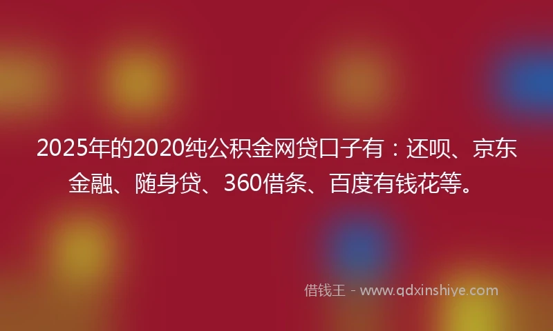 2025年的2020纯公积金网贷口子有：还呗、京东金融、随身贷、360借条、百度有钱花等。