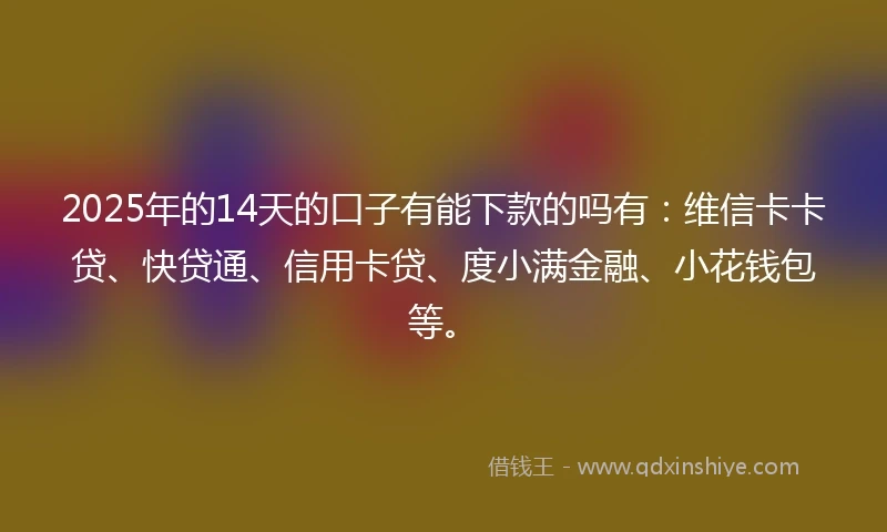 2025年的14天的口子有能下款的吗有：维信卡卡贷、快贷通、信用卡贷、度小满金融、小花钱包等。