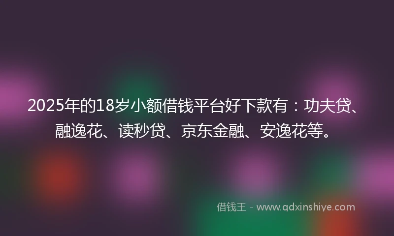 2025年的18岁小额借钱平台好下款有：功夫贷、融逸花、读秒贷、京东金融、安逸花等。