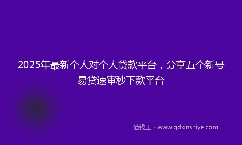 2025年最新个人对个人贷款平台，分享五个新号易贷速审秒下款平台