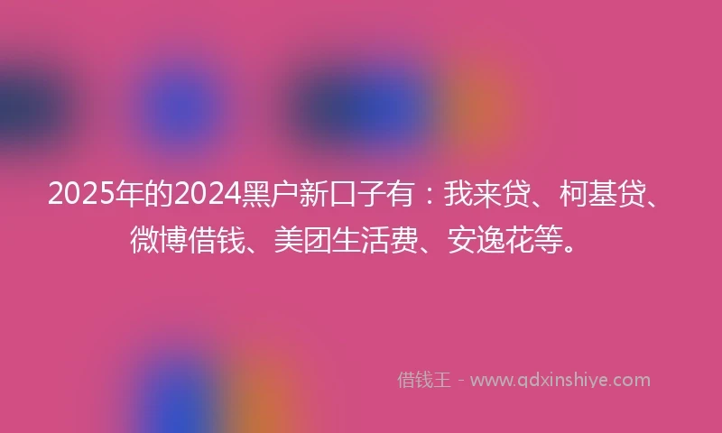 2025年的2024黑户新口子有：我来贷、柯基贷、微博借钱、美团生活费、安逸花等。