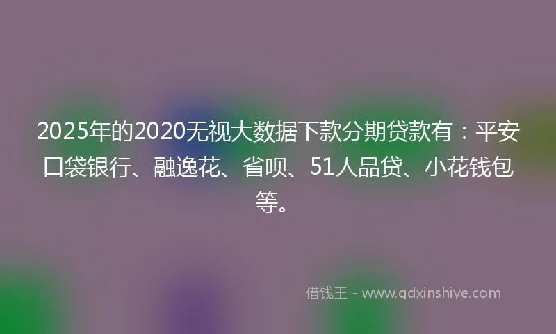2025年的2020无视大数据下款分期贷款有：平安口袋银行、融逸花、省呗、51人品贷、小花钱包等。