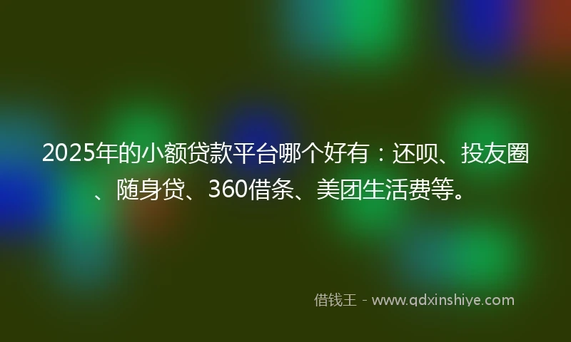 2025年的小额贷款平台哪个好有：还呗、投友圈、随身贷、360借条、美团生活费等。