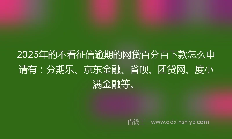 2025年的不看征信逾期的网贷百分百下款怎么申请有：分期乐、京东金融、省呗、团贷网、度小满金融等。