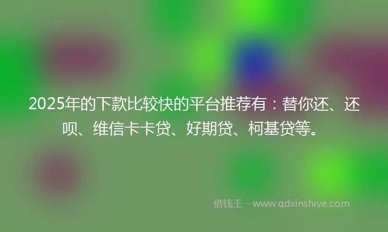2025年的下款比较快的平台推荐有：替你还、还呗、维信卡卡贷、好期贷、柯基贷等。