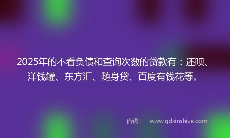 2025年的不看负债和查询次数的贷款有：还呗、洋钱罐、东方汇、随身贷、百度有钱花等。