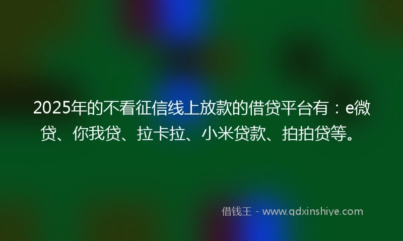 2025年的不看征信线上放款的借贷平台有：e微贷、你我贷、拉卡拉、小米贷款、拍拍贷等。