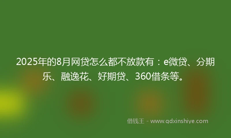 2025年的8月网贷怎么都不放款有：e微贷、分期乐、融逸花、好期贷、360借条等。