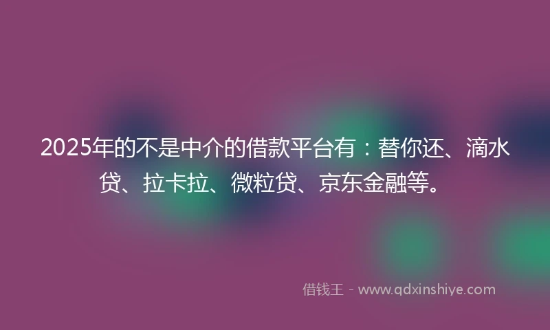 2025年的不是中介的借款平台有：替你还、滴水贷、拉卡拉、微粒贷、京东金融等。