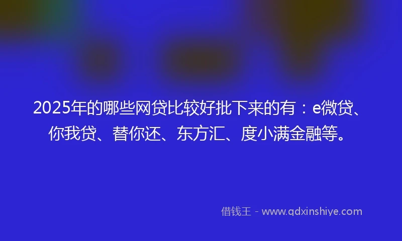 2025年的哪些网贷比较好批下来的有：e微贷、你我贷、替你还、东方汇、度小满金融等。