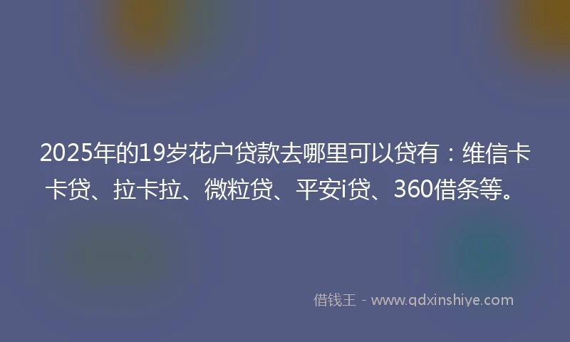 2025年的19岁花户贷款去哪里可以贷有：维信卡卡贷、拉卡拉、微粒贷、平安i贷、360借条等。
