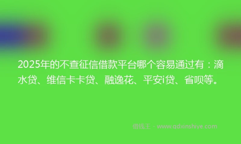 2025年的不查征信借款平台哪个容易通过有：滴水贷、维信卡卡贷、融逸花、平安i贷、省呗等。