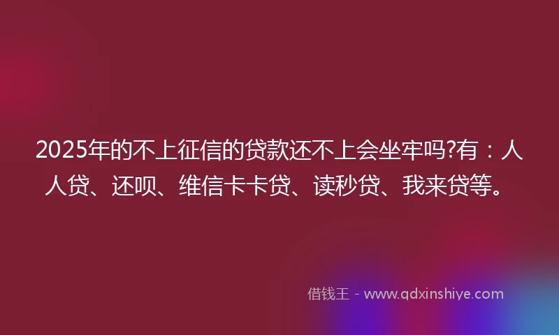 2025年的不上征信的贷款还不上会坐牢吗?有：人人贷、还呗、维信卡卡贷、读秒贷、我来贷等。