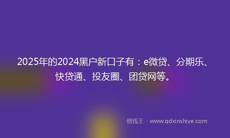 2025年的2024黑户新口子有：e微贷、分期乐、快贷通、投友圈、团贷网等。