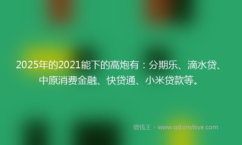 2025年的2021能下的高炮有：分期乐、滴水贷、中原消费金融、快贷通、小米贷款等。