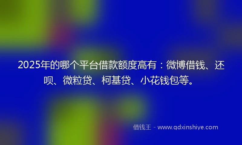 2025年的哪个平台借款额度高有：微博借钱、还呗、微粒贷、柯基贷、小花钱包等。