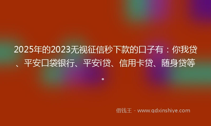 2025年的2023无视征信秒下款的口子有：你我贷、平安口袋银行、平安i贷、信用卡贷、随身贷等。