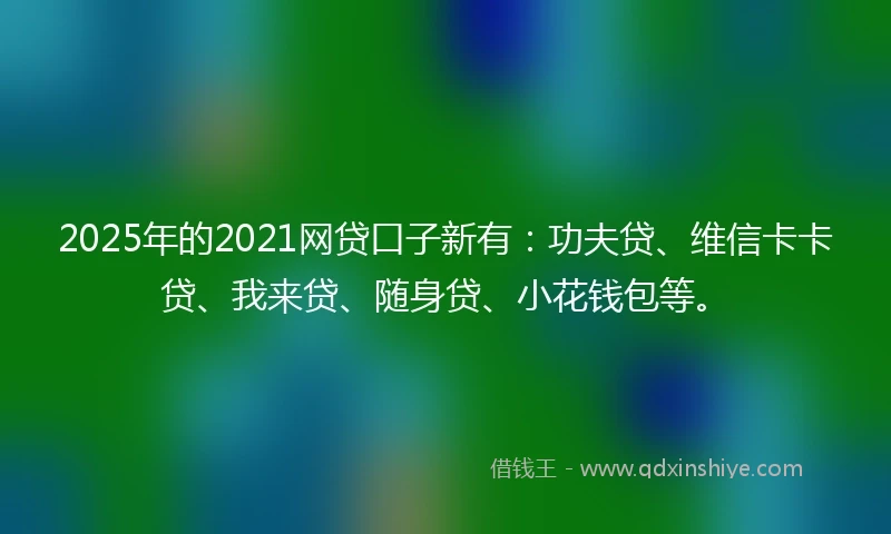 2025年的2021网贷口子新有：功夫贷、维信卡卡贷、我来贷、随身贷、小花钱包等。